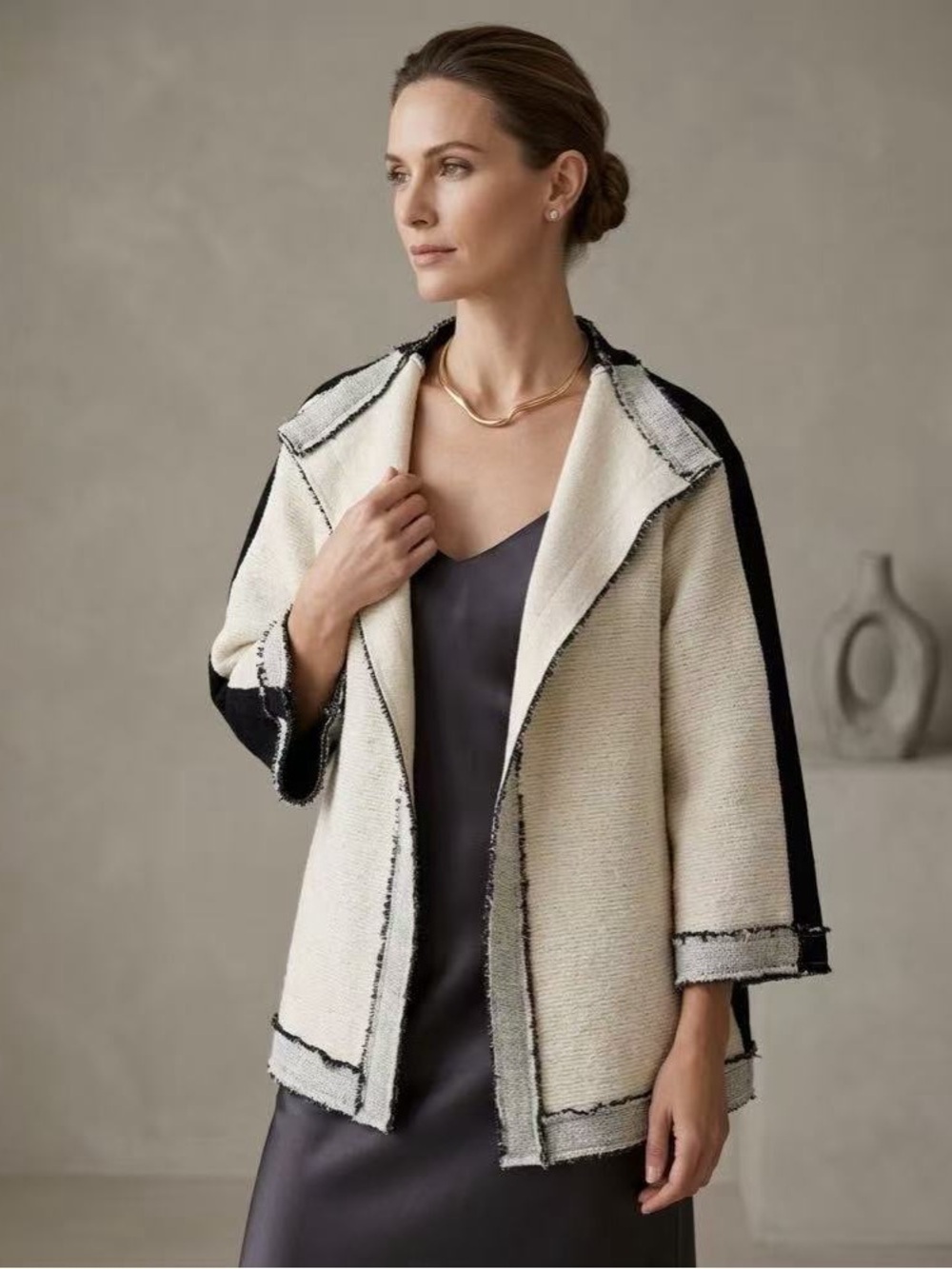 🖤 Sparrow Anthropologie XL 100% Merino Wool Black & Cream Colorblock Jacket